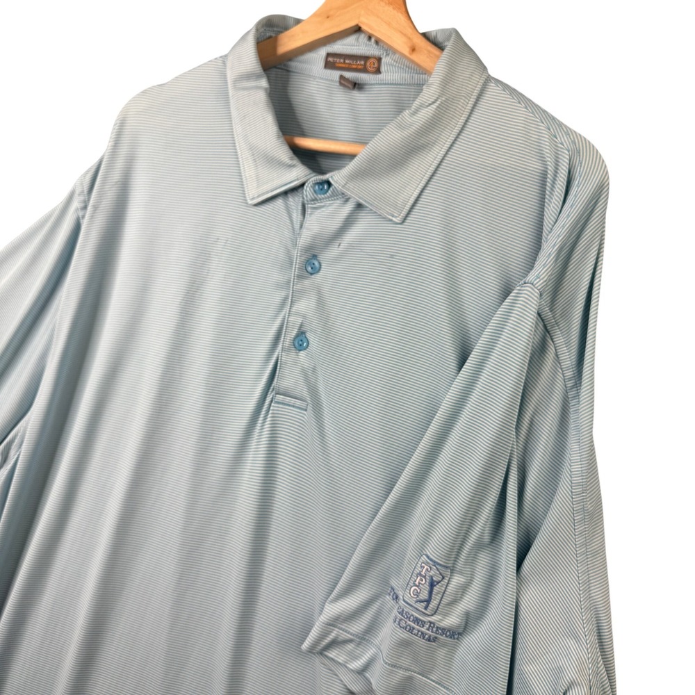 Peter Millar Summer Comfort XXL Polo Shirt Blue Stripe TPC Four Seasons Resort